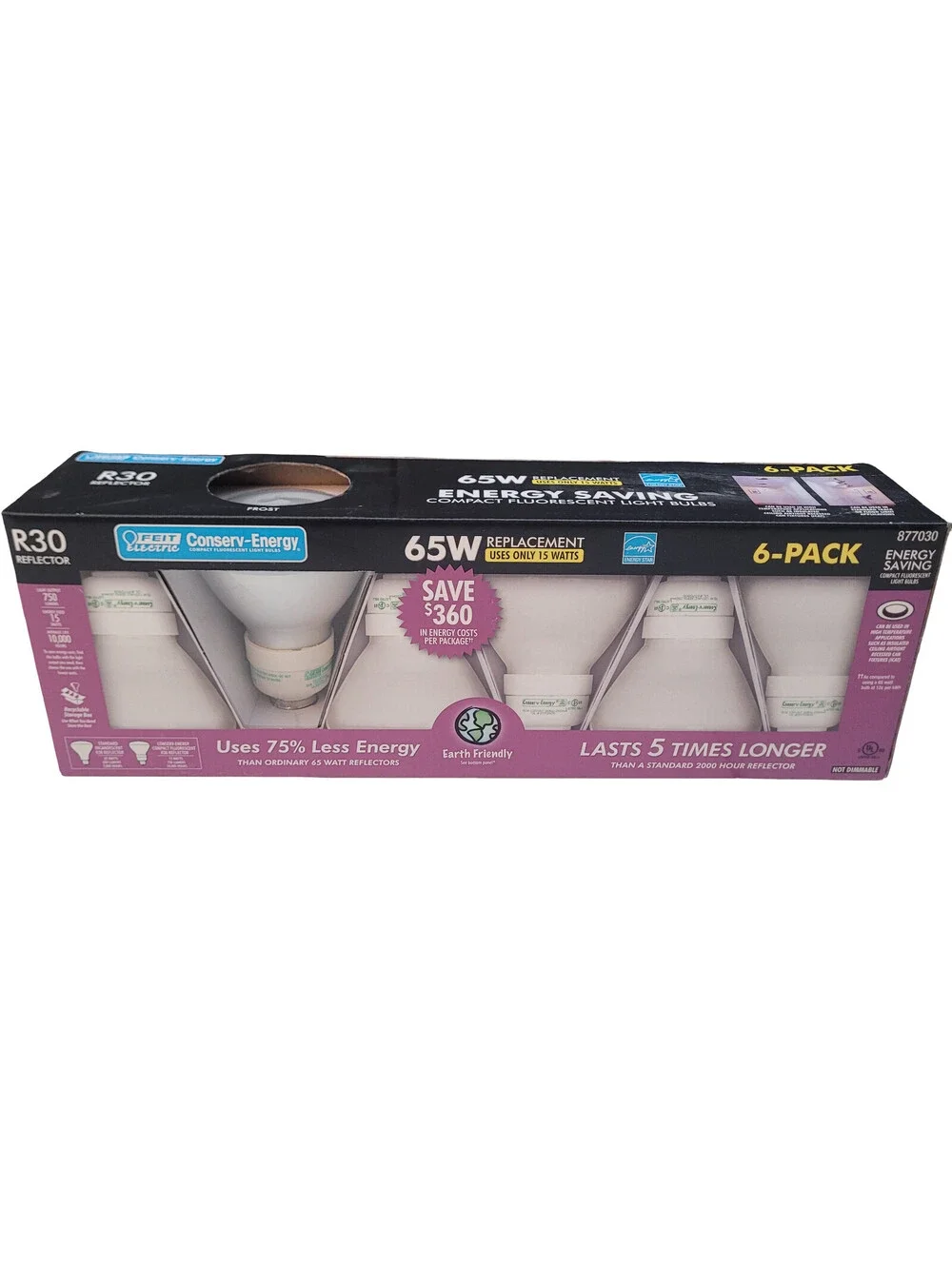 Feit Electric R30 CFL Light Bulbs 65W Replacement 15W Conserv-Energy 6-Pack NIB